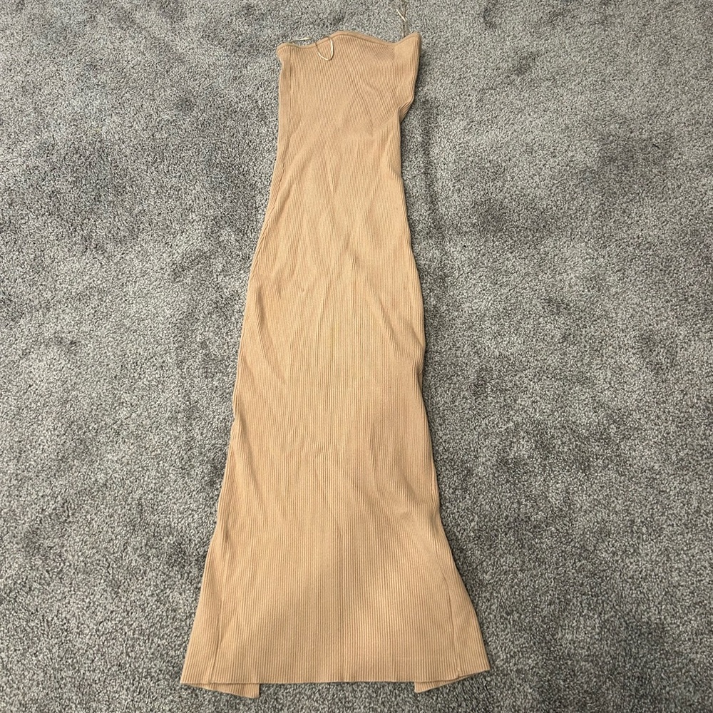 Princess Polly ribbed beige strapless dress
